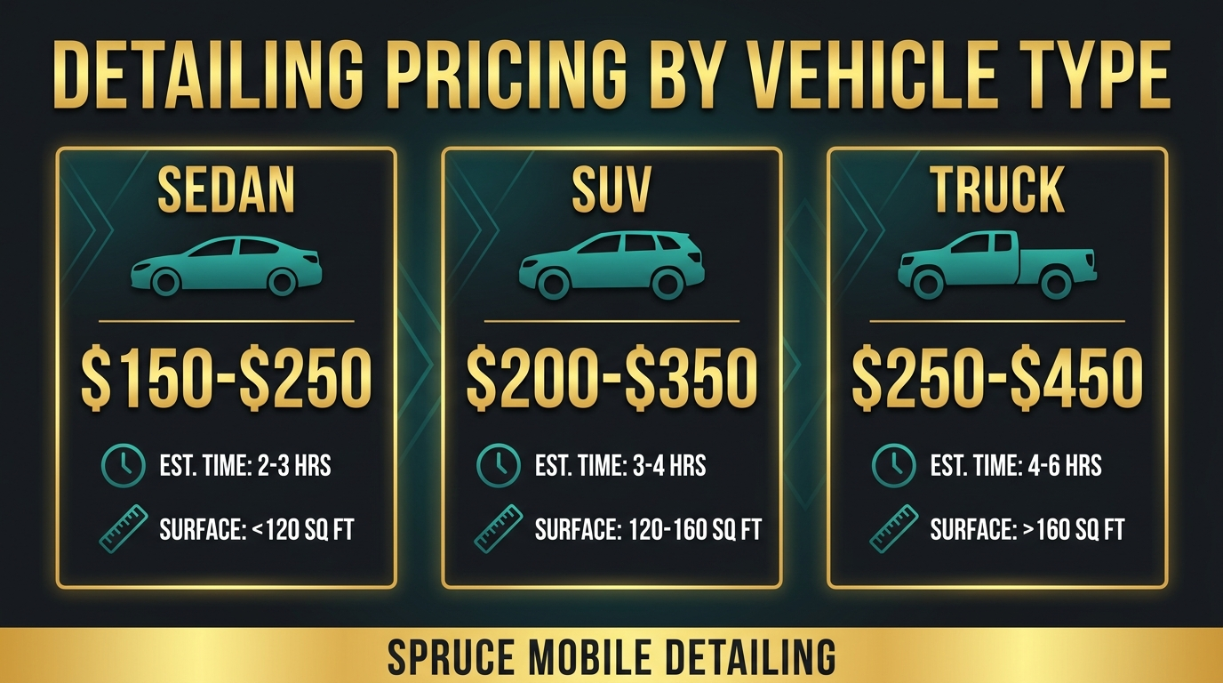 Car detailing pricing by vehicle type sedan SUV truck Douglas County 2026