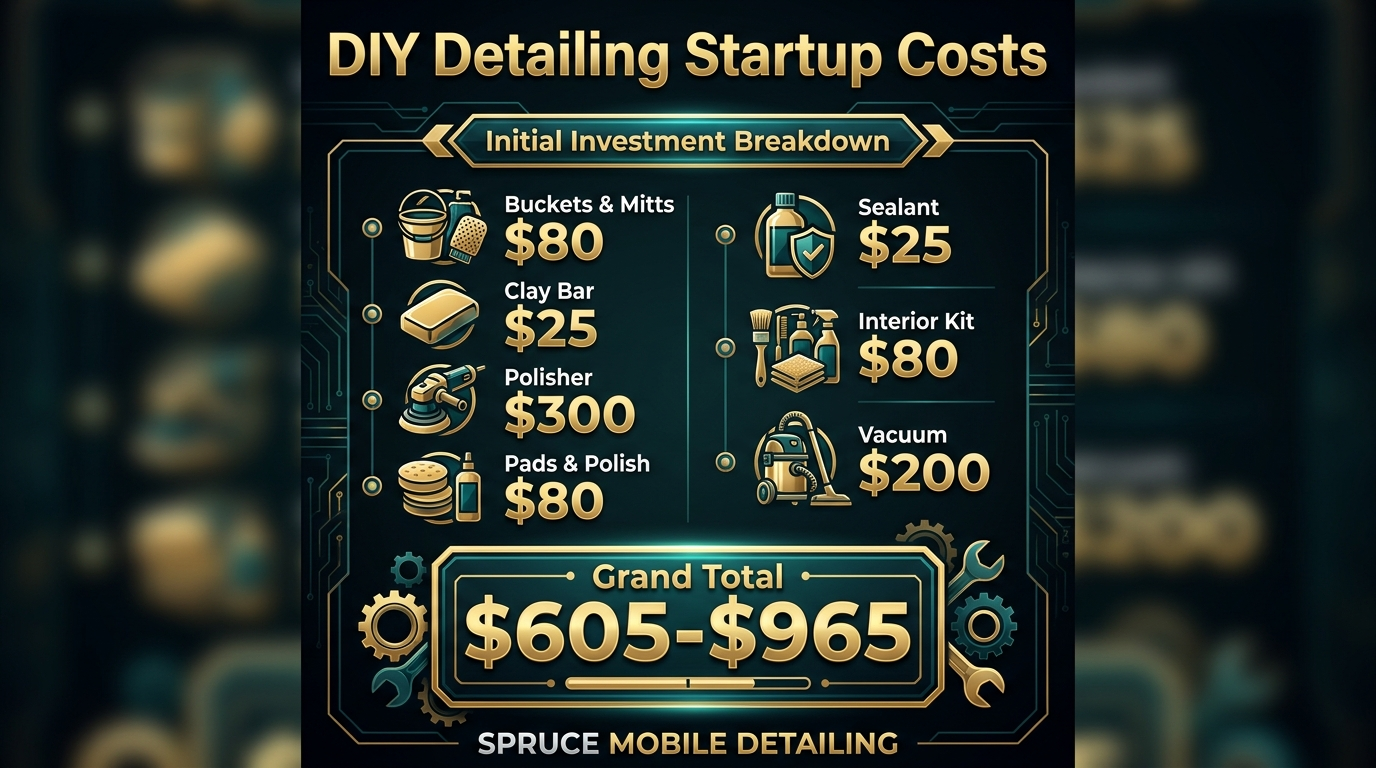 DIY car detailing startup equipment cost breakdown $605 to $965 total
