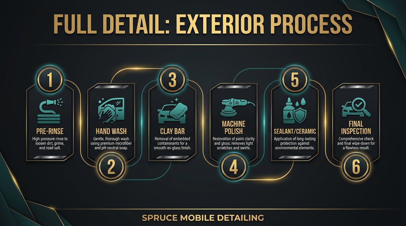 Full car detail exterior process 6 steps wash clay bar polish sealant