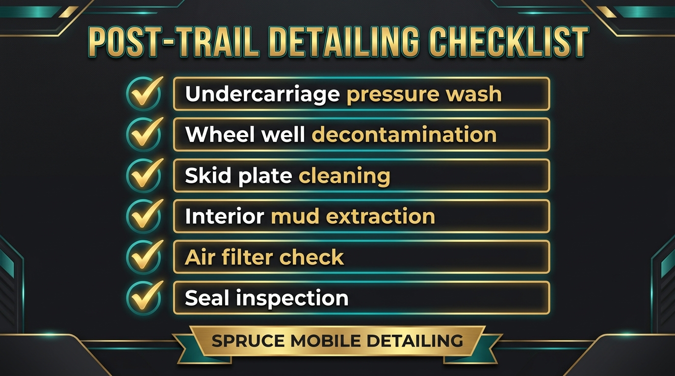 Post-trail detailing checklist for lifted 4x4 off-road trucks exterior interior