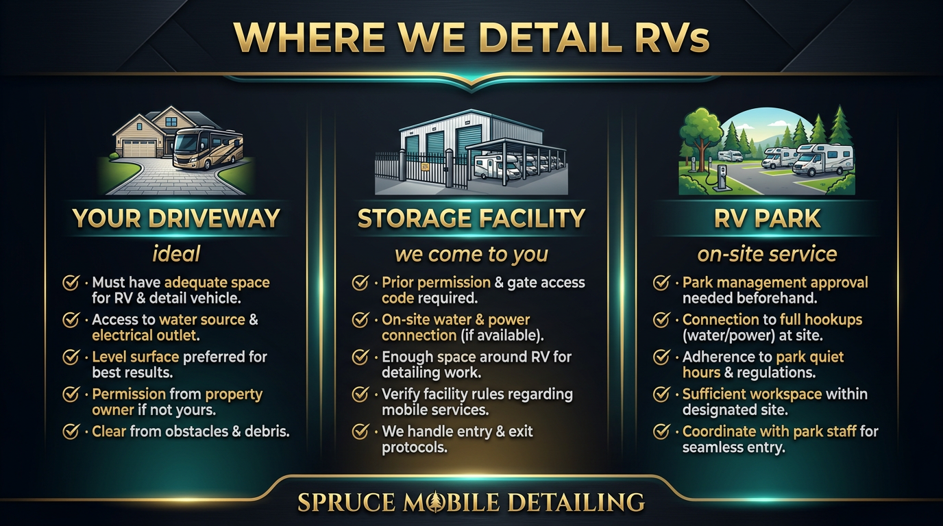 Where we detail RVs driveway storage lot RV park Castle Rock Douglas County