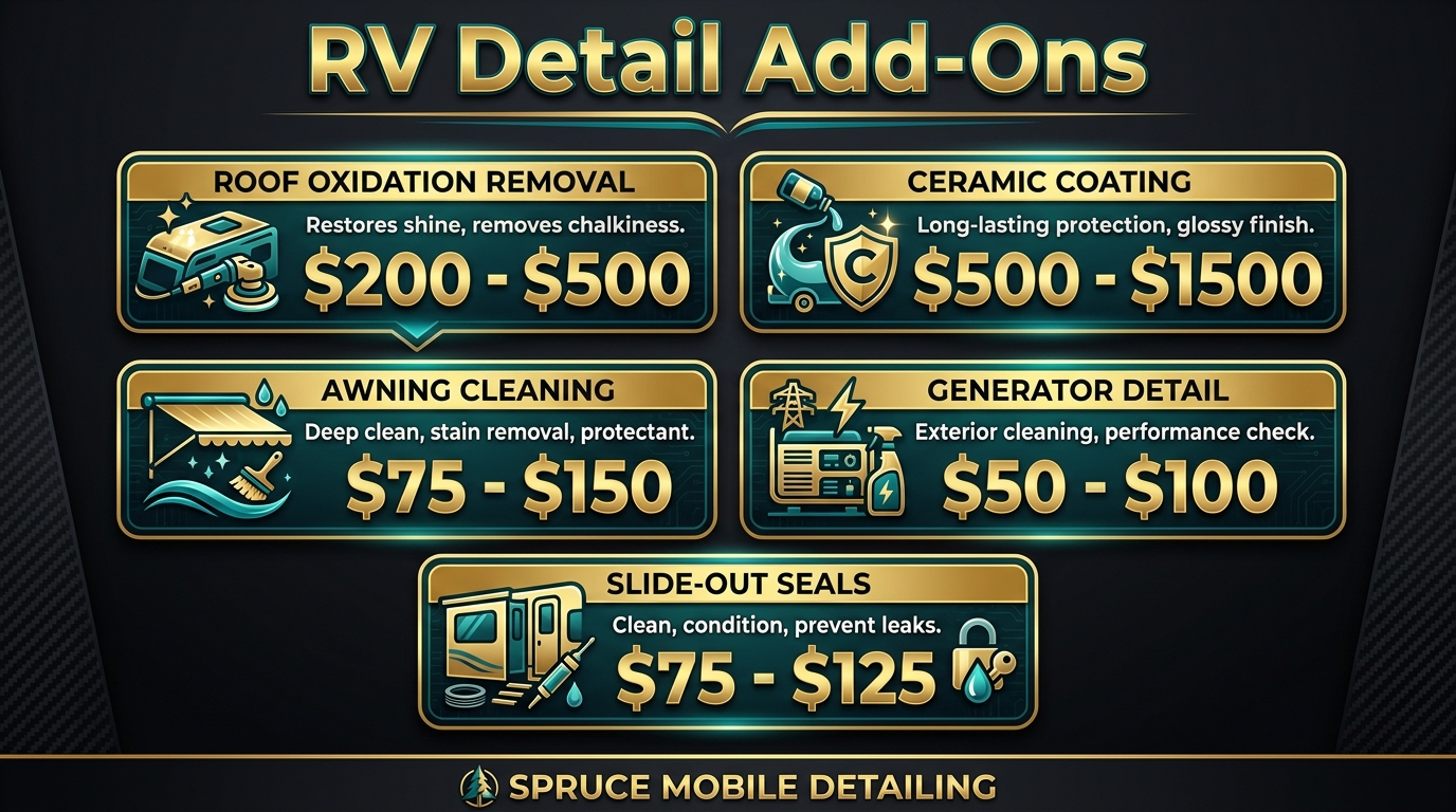RV detailing add-on services pricing roof oxidation ceramic awning generator