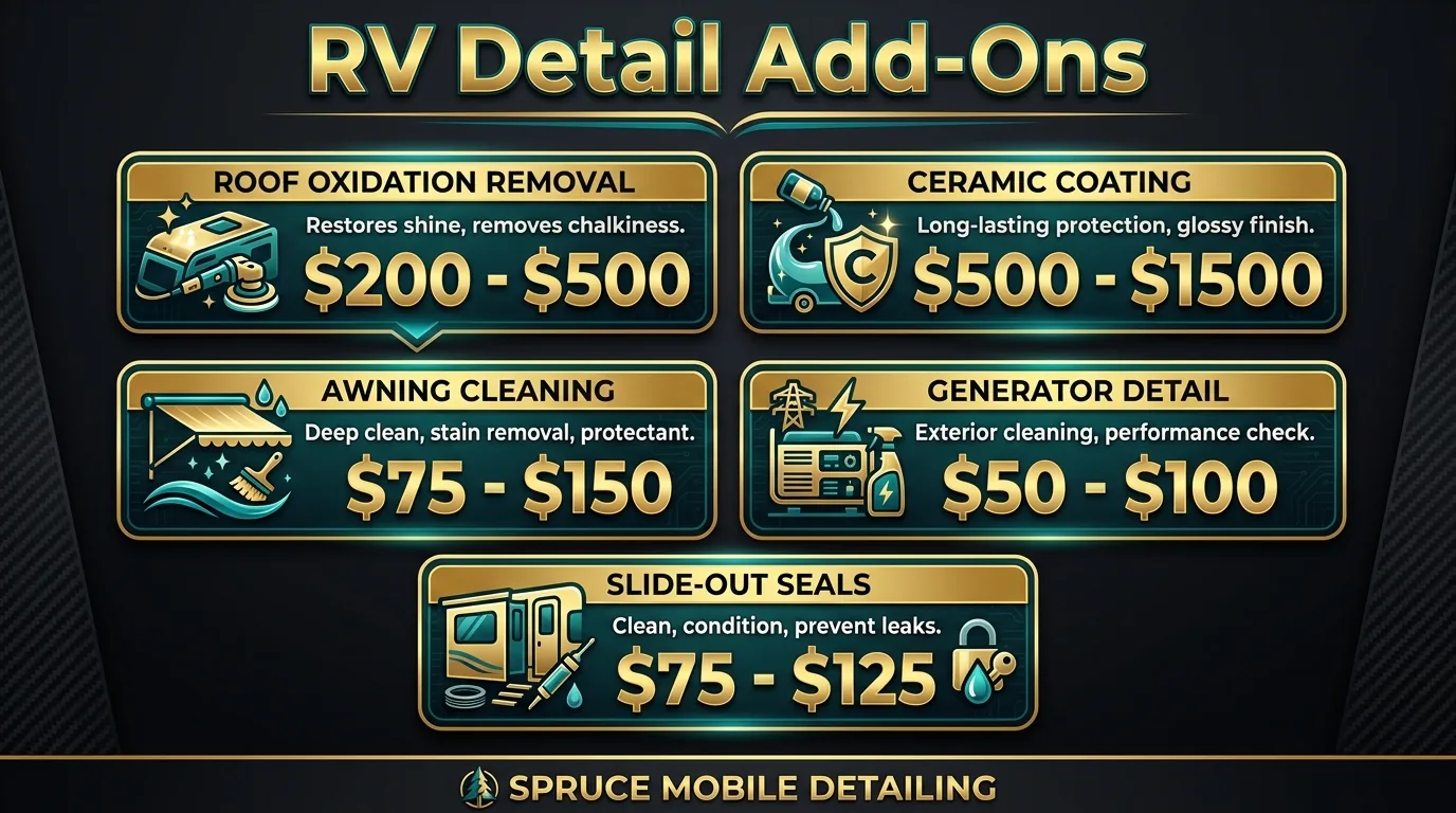 RV detailing add-on services pricing roof oxidation ceramic awning generator