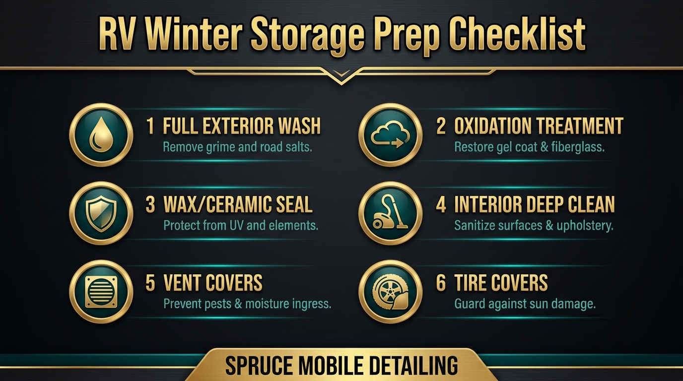 RV winter storage prep complete checklist exterior interior Castle Rock Colorado