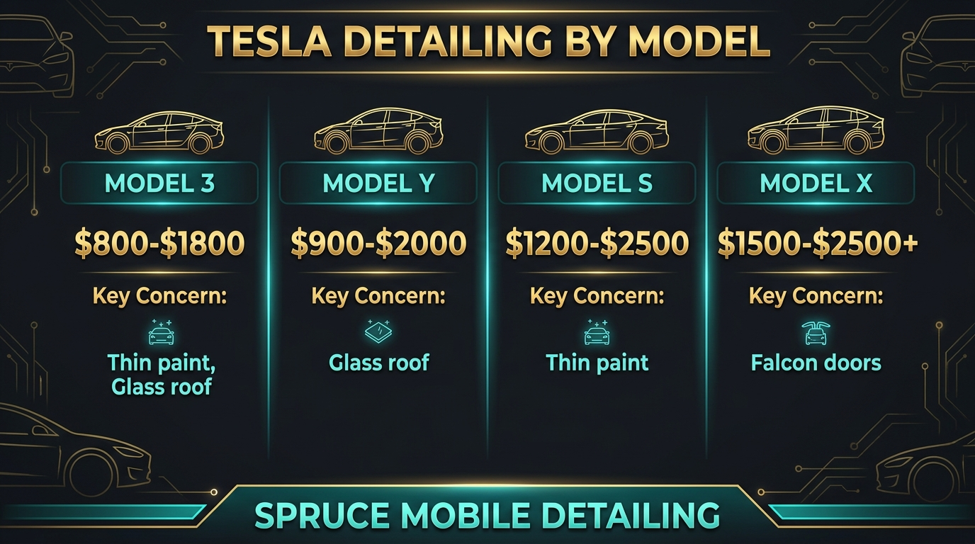 Tesla Model 3 Y S X detailing considerations and ceramic coating pricing comparison