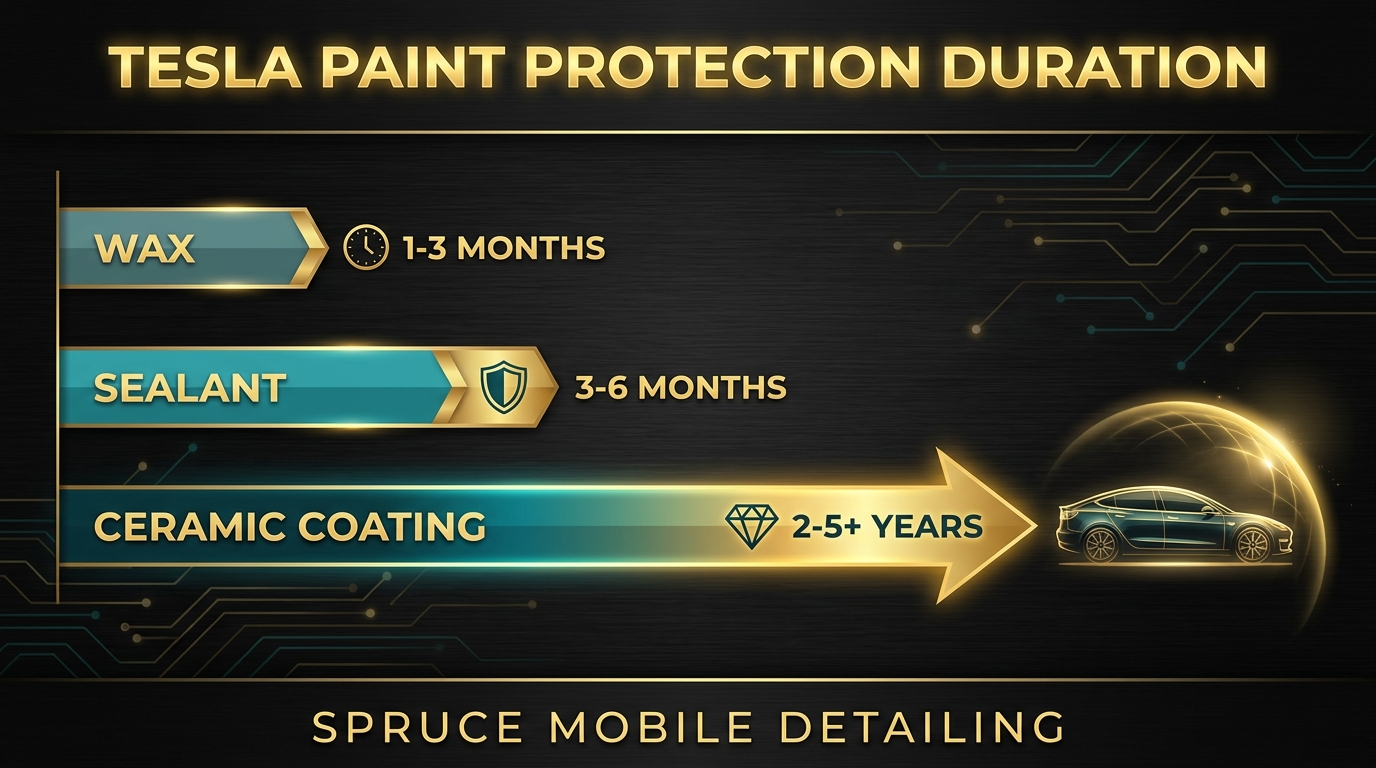 Tesla paint protection durability timeline wax vs sealant vs ceramic coating