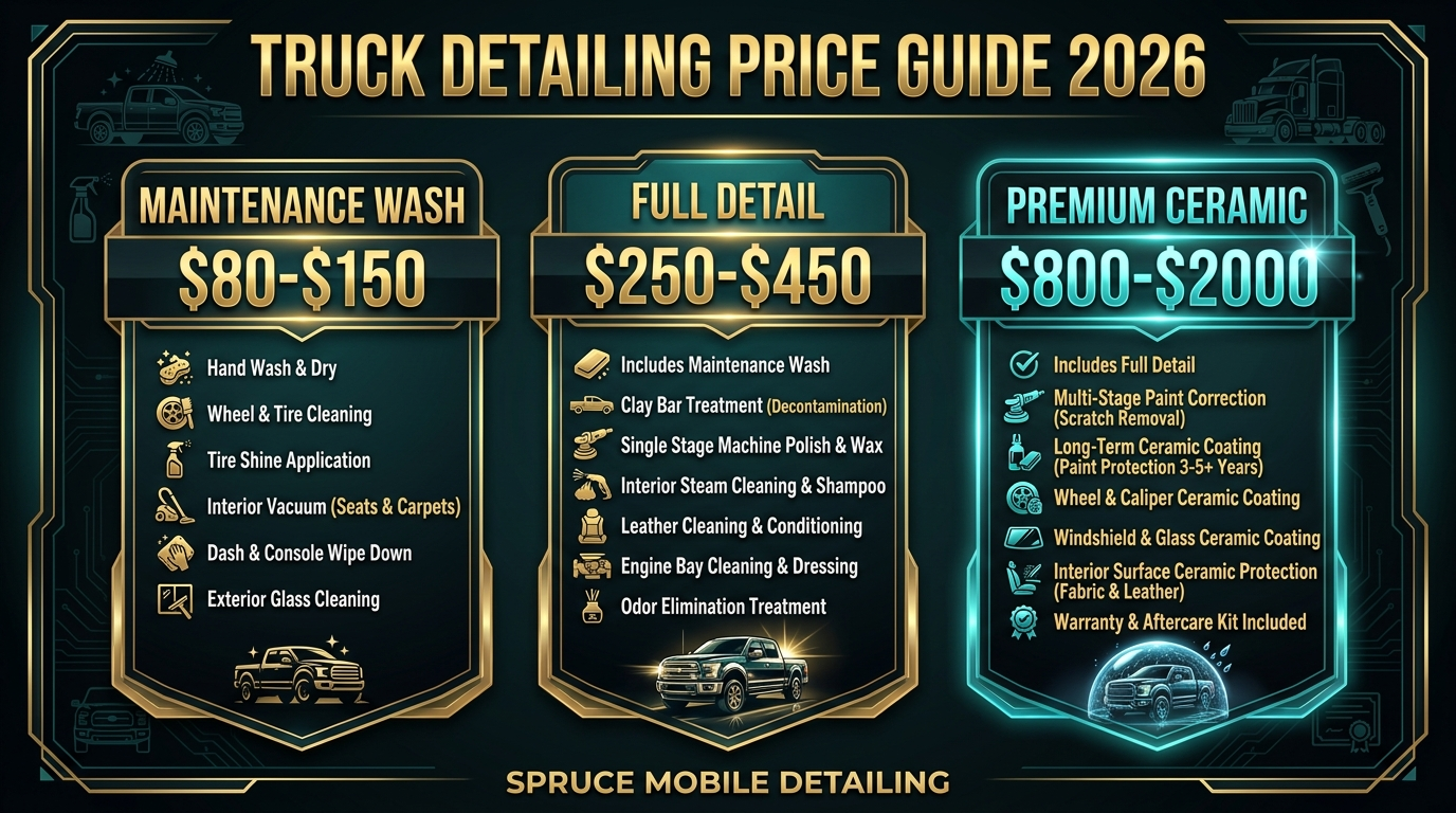 Truck detailing pricing guide 2026 maintenance wash full detail premium ceramic